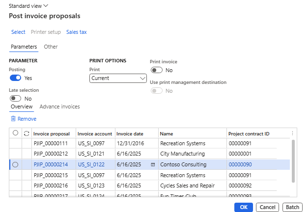 Screenshot of the Post invoices in batch form with increased performance in multithreading.