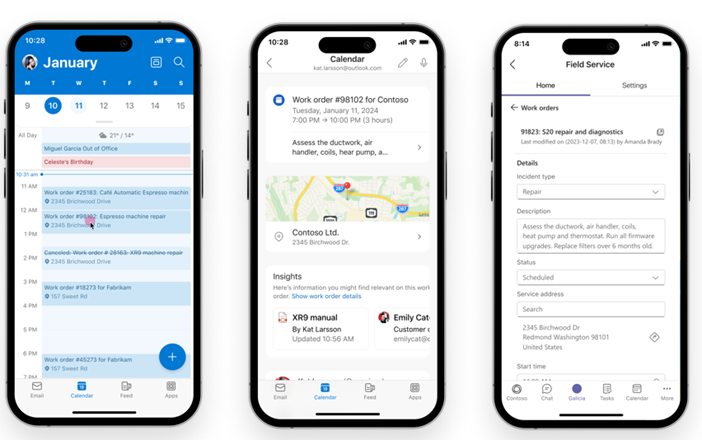 Mobile screens showing a booking in Outlook.