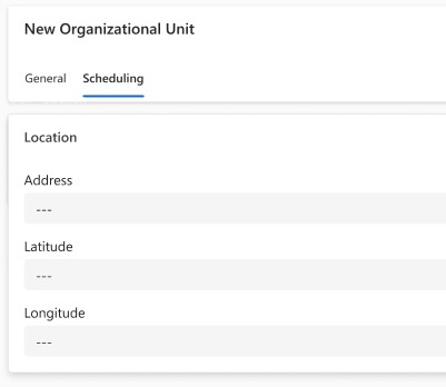 Screenshot of address input on the organizational unit form.