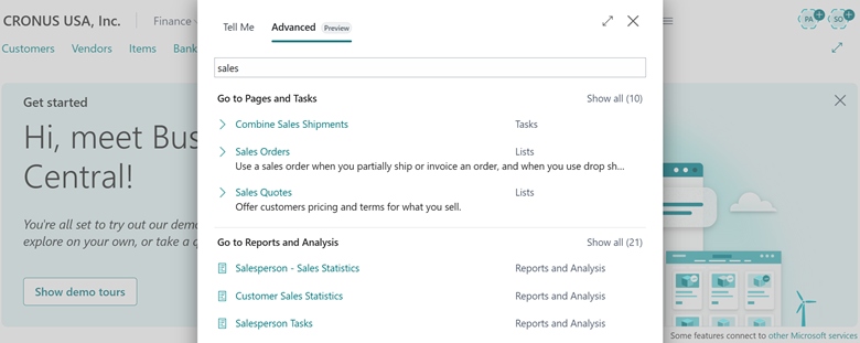 Advanced search in TellMe