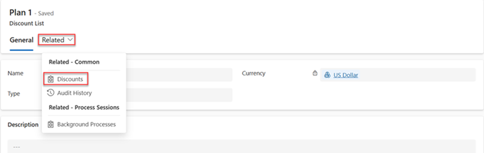 Discount tab on the Discount List form