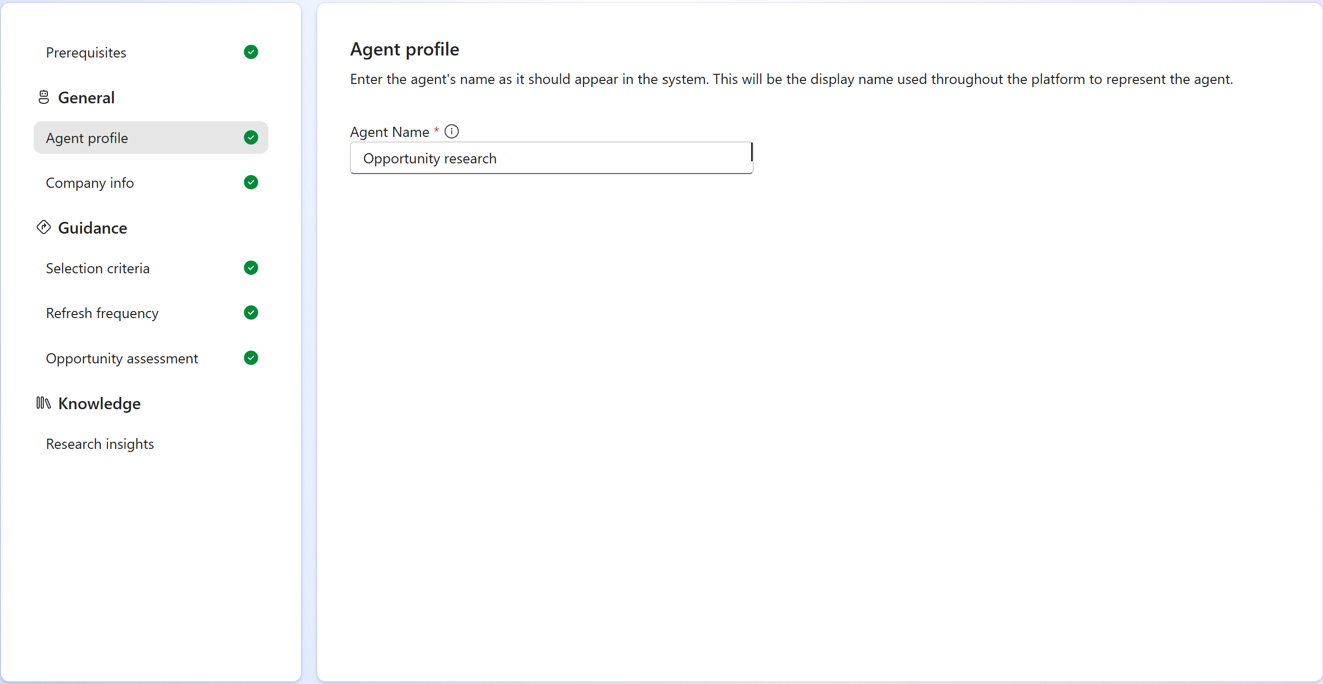 Screenshot of the Opportunity Research Agent settings page.