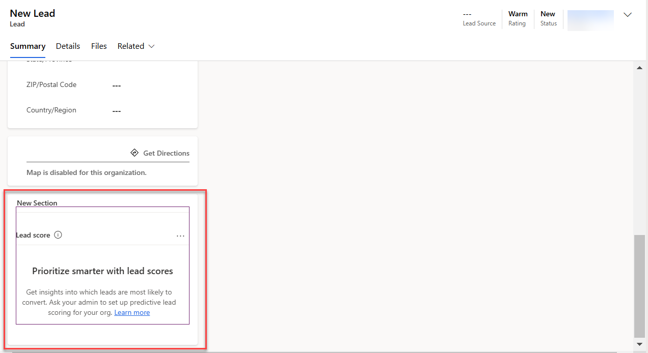 Screenshot of the Predictive score widget added to the form.