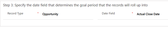 Specify a date field that determines the goal period