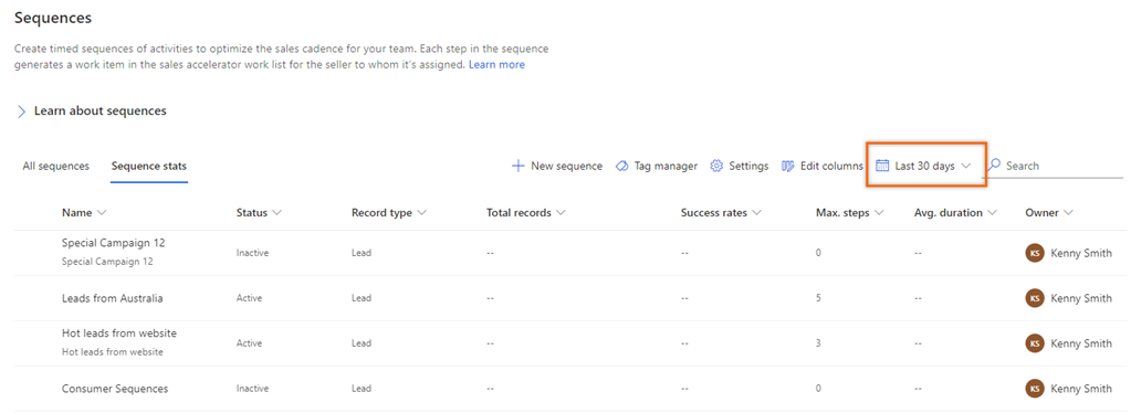 Screenshot of choosing a timeframe to view data.