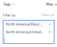 Screenshot of search and add tags to filter options.