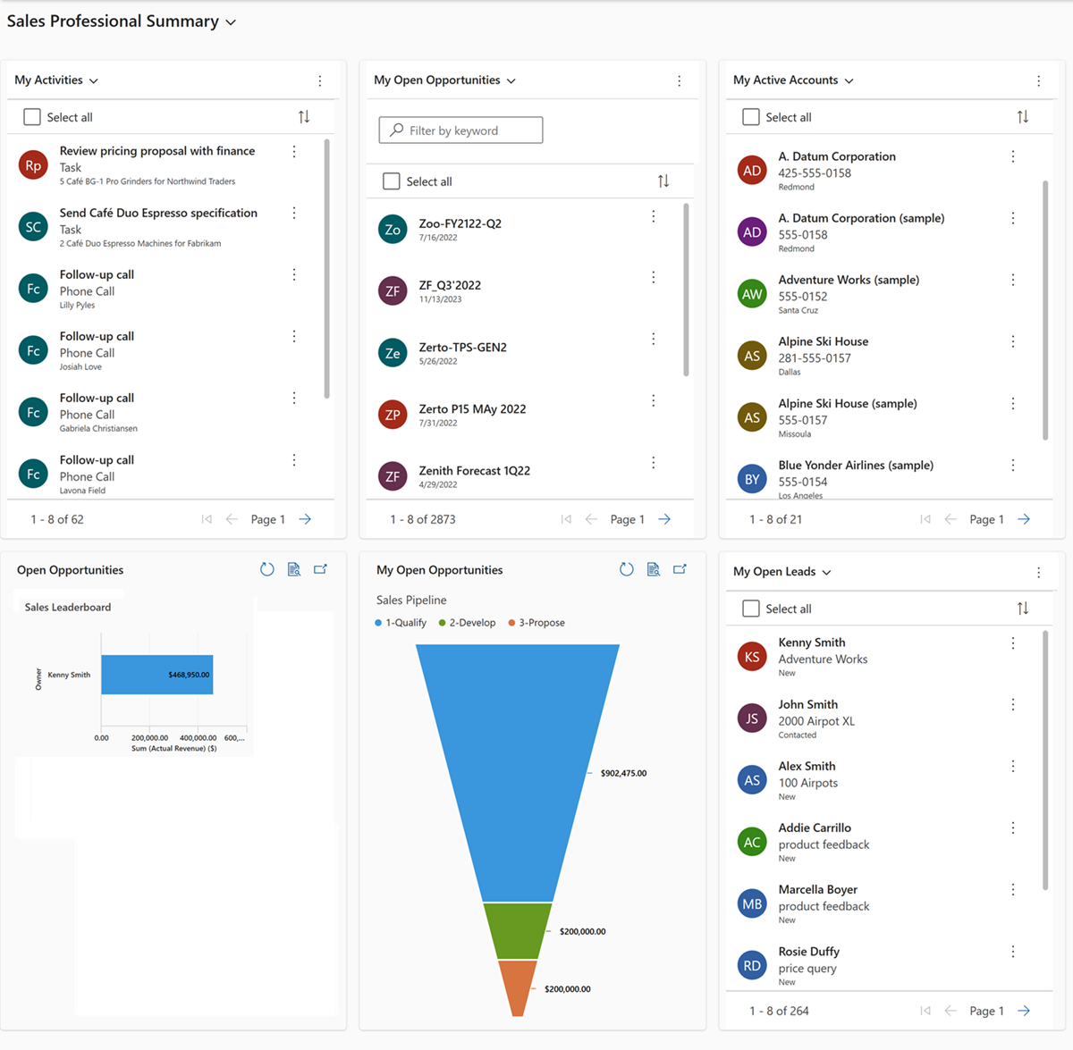 Screenshot of Sales Professional Summary dashboard.