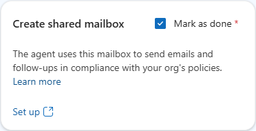 Screenshot of selecting set up in the create shared mailbox section.