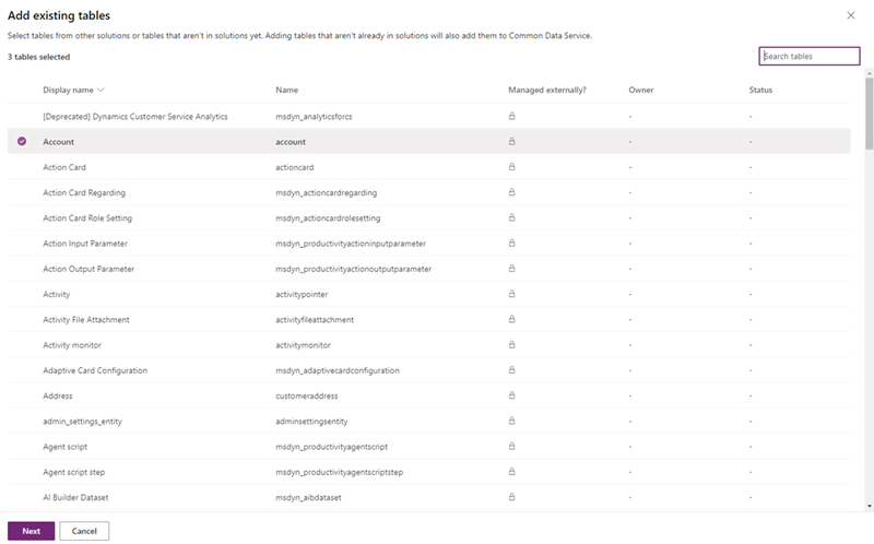 Screenshot of adding tables Account, Contacts, and Leads.