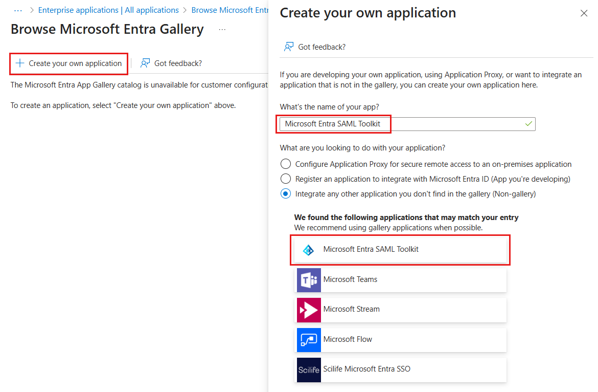 Screenshot showing how to add an enterprise application in the external tenant.