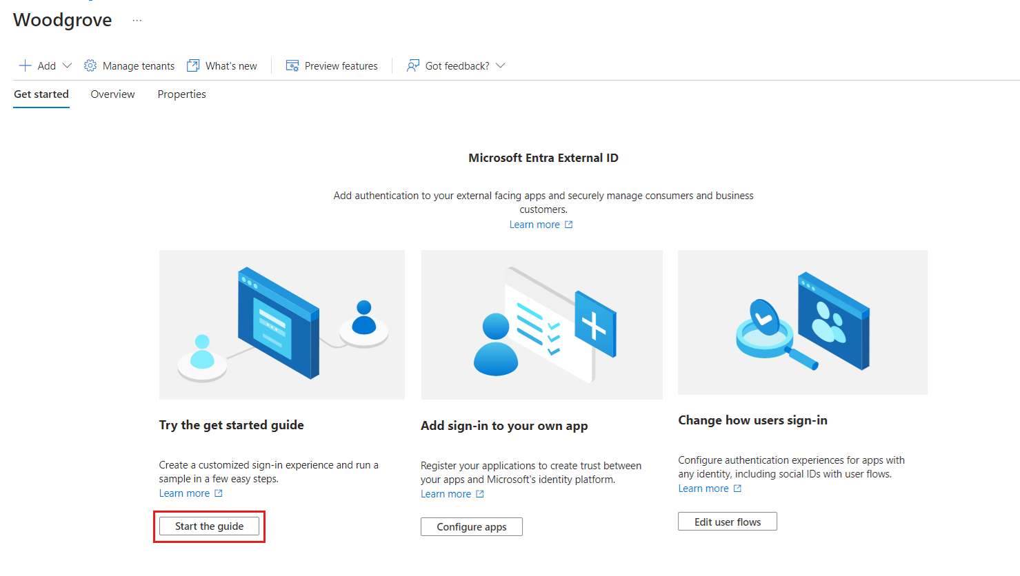 Screenshot that shows how to start the guide.