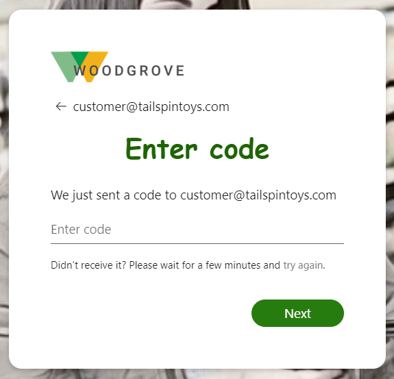 Screenshot of the one-time passcode use case.
