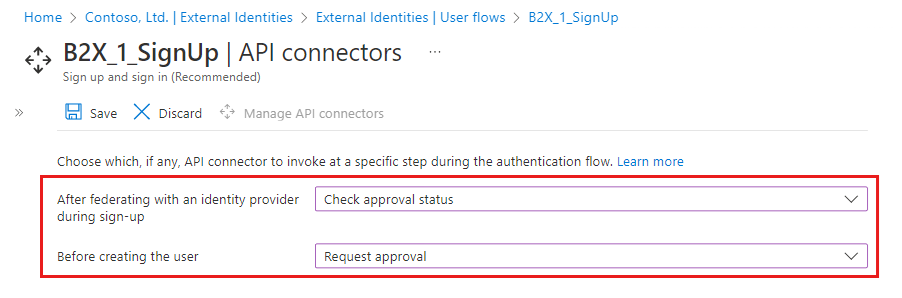 Screenshot of API connector in a user flow.