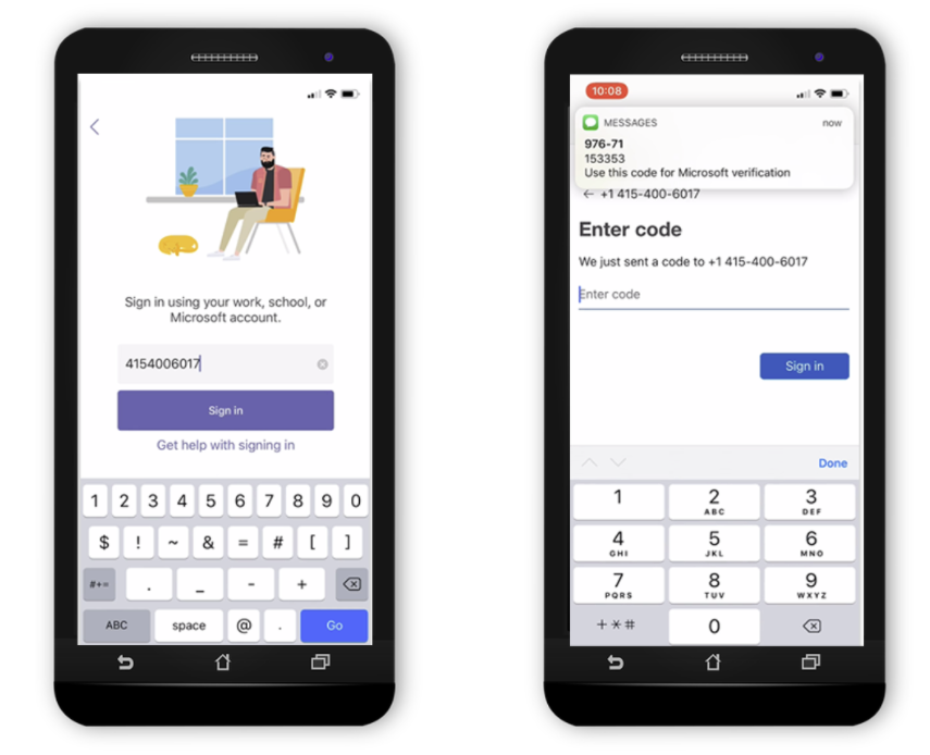 Screenshot of SMS sign-in.