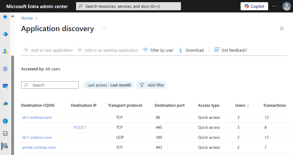 Screenshot of Application discovery screen.