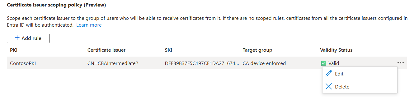 Screenshot of CA scoping edit or delete.