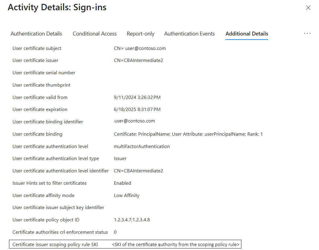 Screenshot of CA scoping rule sign in log success.