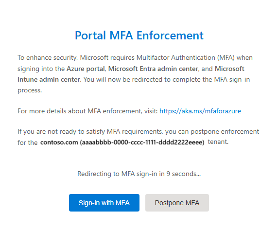 Screenshot of prompt to confirm mandatory MFA.