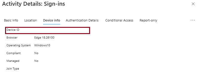 Screenshot of sign-in log entry with linkable identifiers.