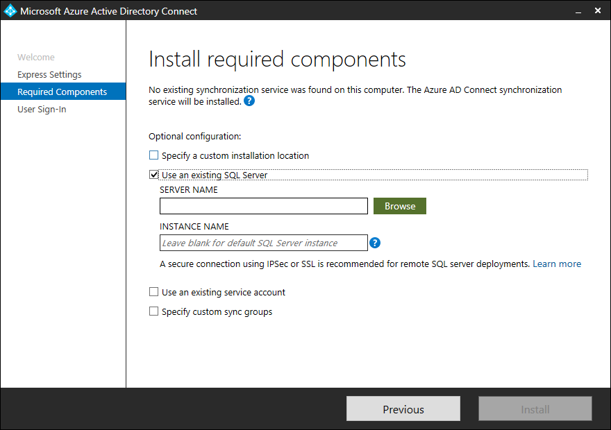 Use Existing SQL Server