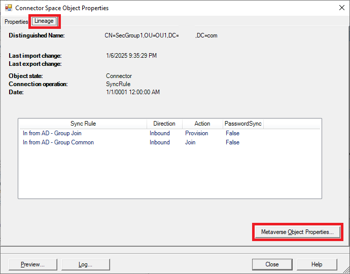 Screenshot of how to view lineage.