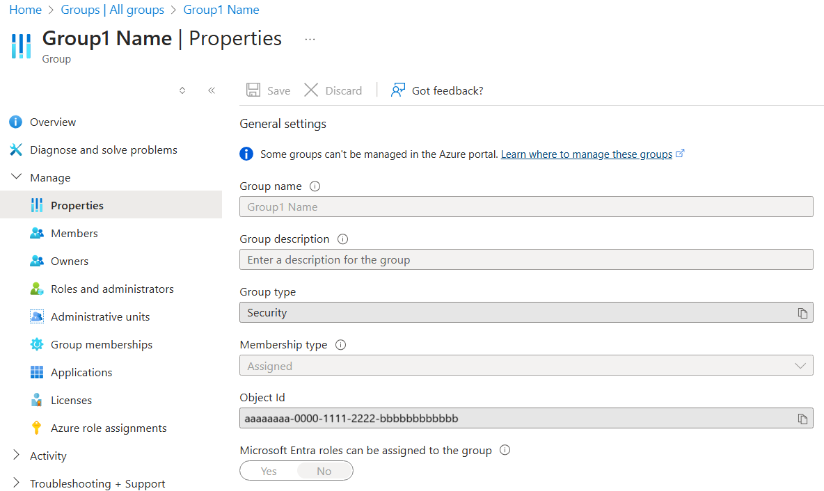 Screenshot of advanced group properties.