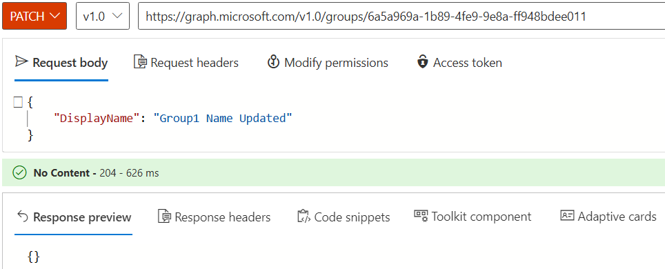 Screenshot of a retry to change group properties.