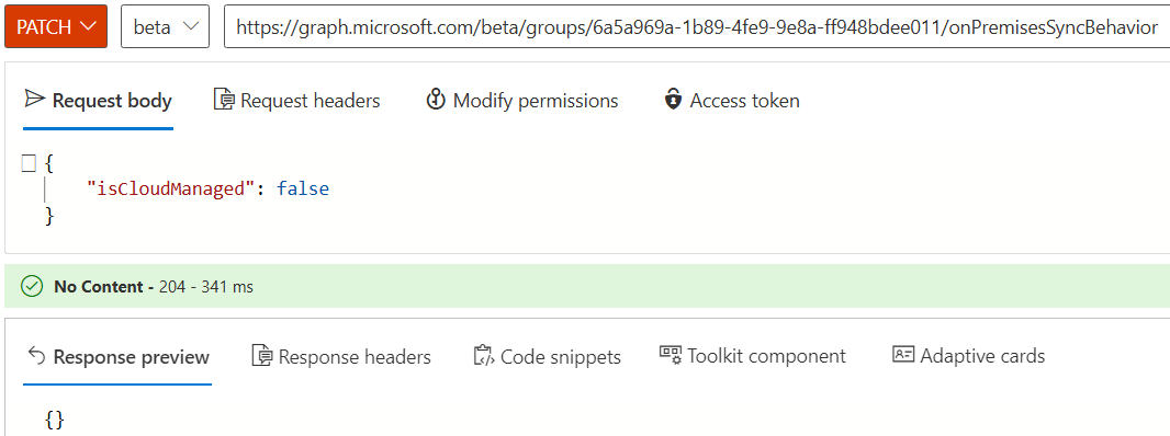 Screenshot of API call to revert SOA.