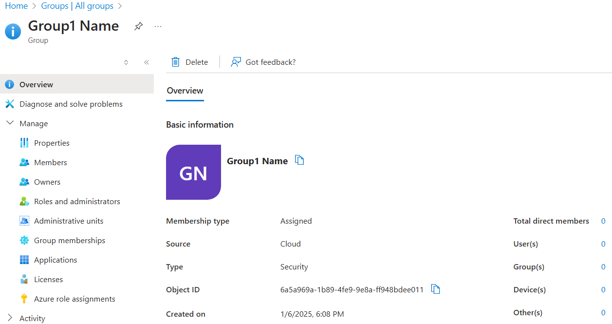 Screenshot of how to confirm group source property.
