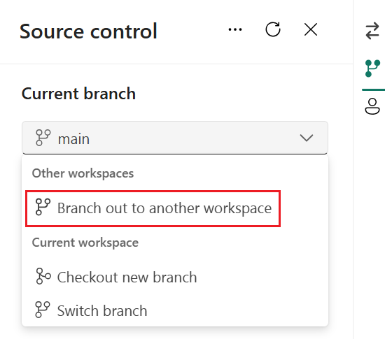 Screenshot of source control branch out option.
