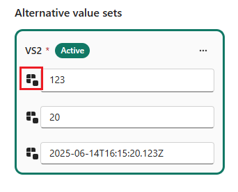 Screenshot of a Variable library. There's a reset button next to the value of a variable.