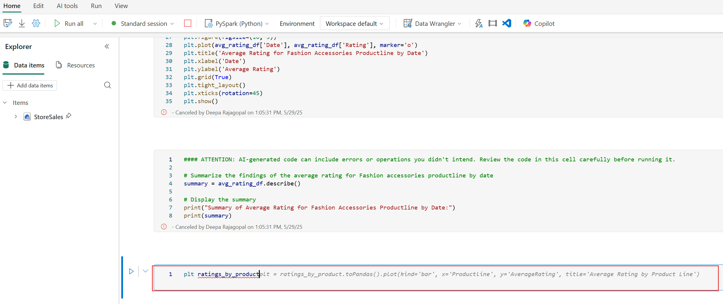 Screenshot showing automatic code suggestion with Copilot code completion.