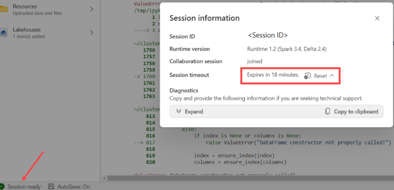 Screenshot that shows Session Information.