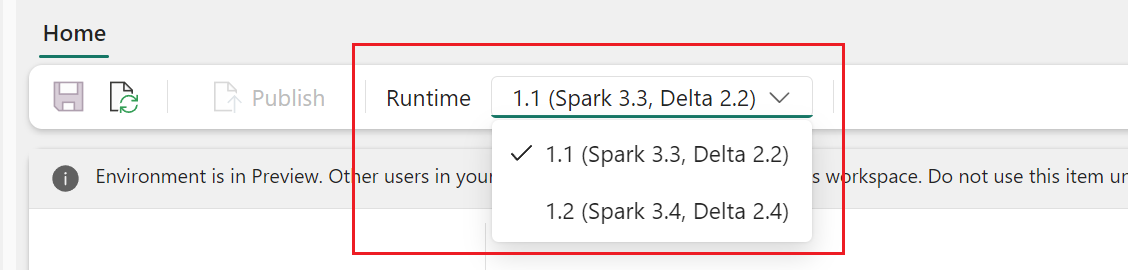 Screenshot that shows choosing a runtime in an environment.