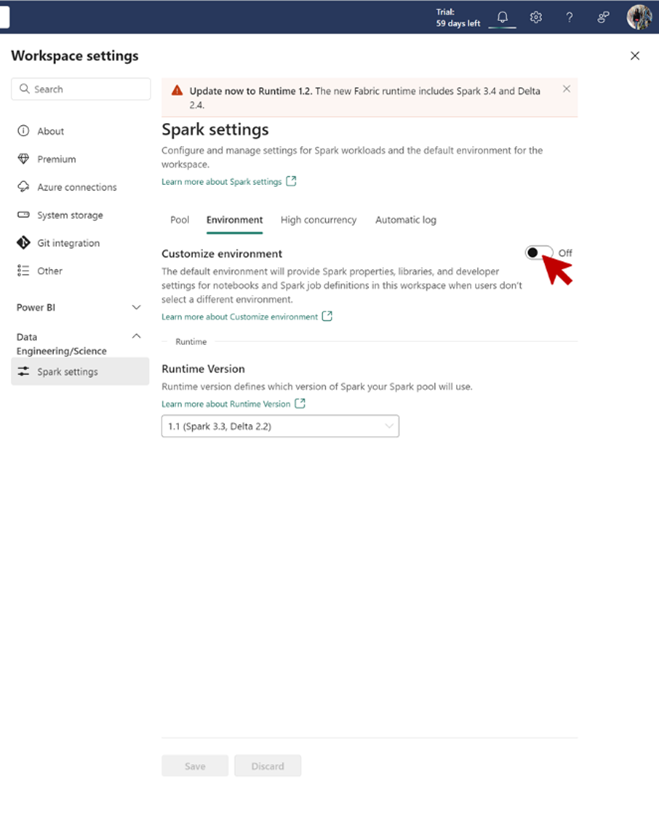 Screenshot that shows where to move the Customize environment toggle to the On position.