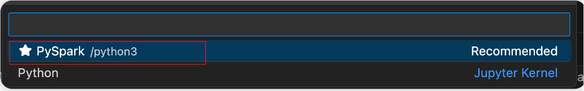 Screenshot showing how to select PySpark.
