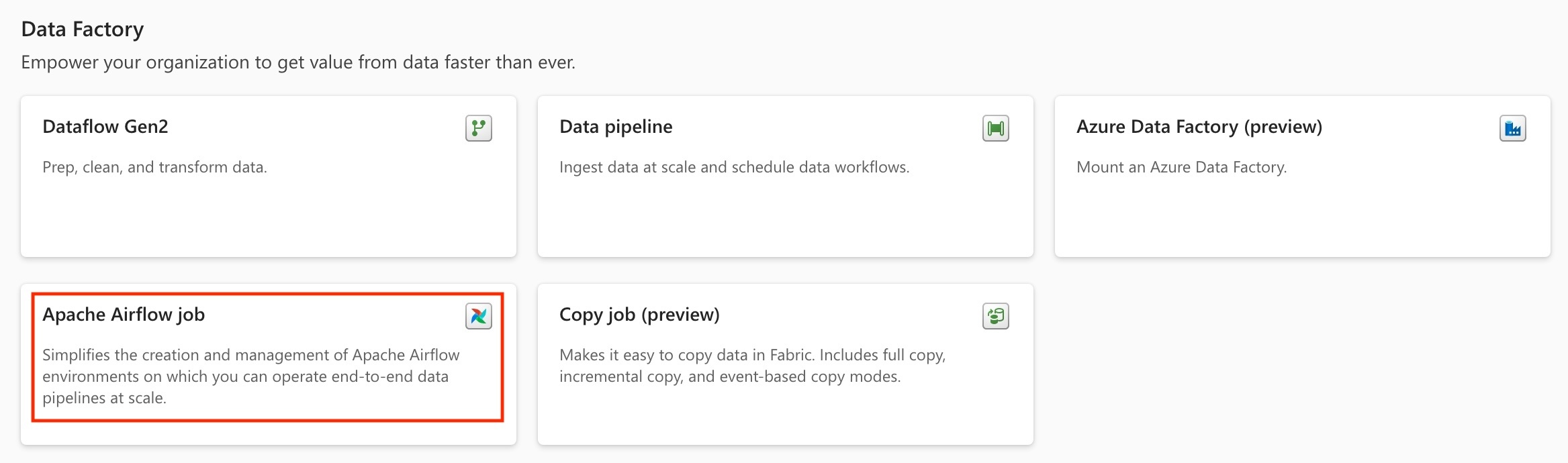 Screenshot to select Apache Airflow Job.