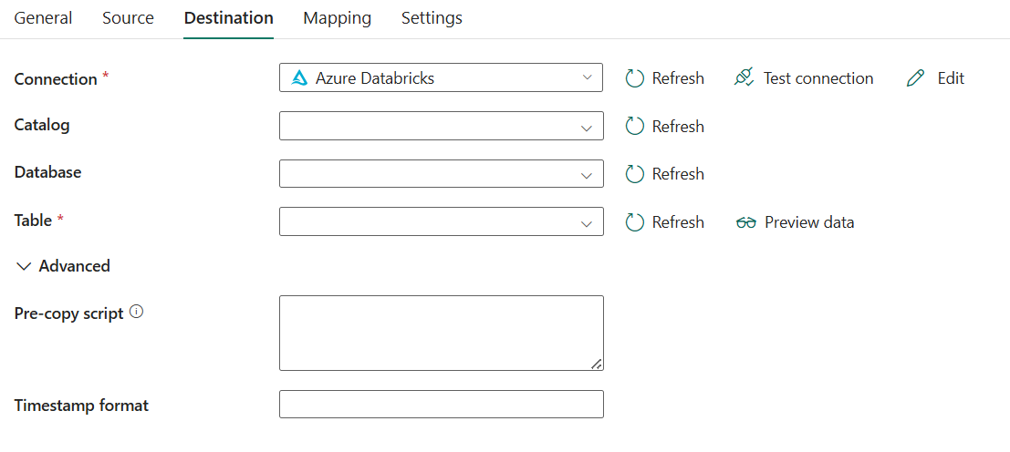 Screenshot showing destination tab.