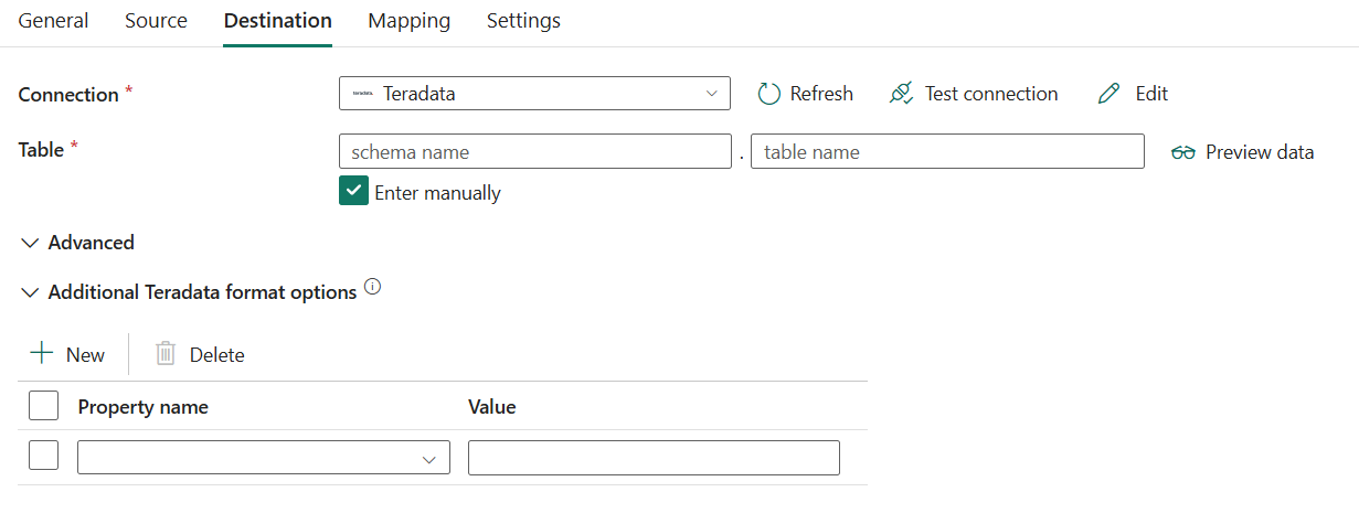 Screenshot showing destination tab.