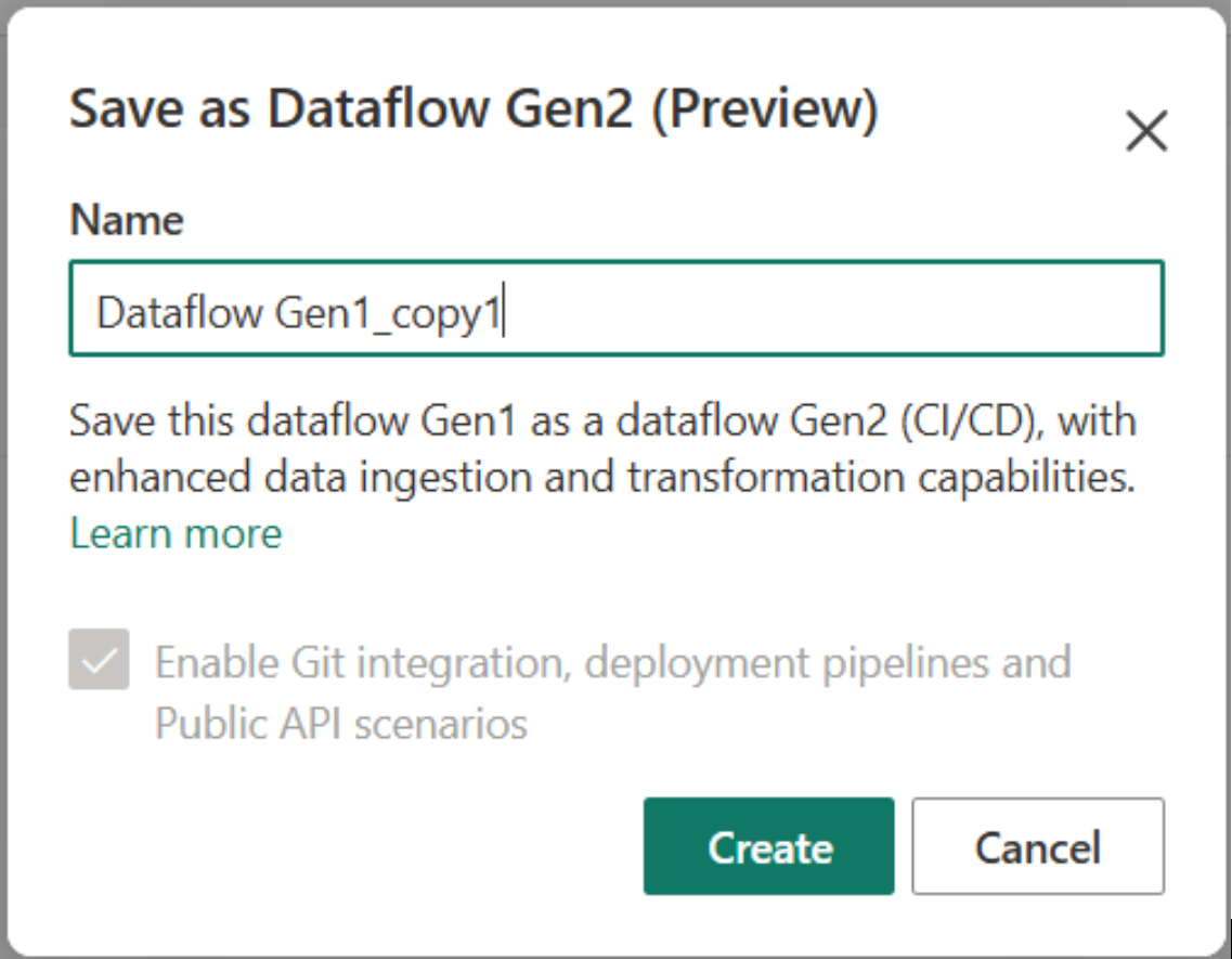 Screenshot of the save as option where you can enter the name of the dataflow.