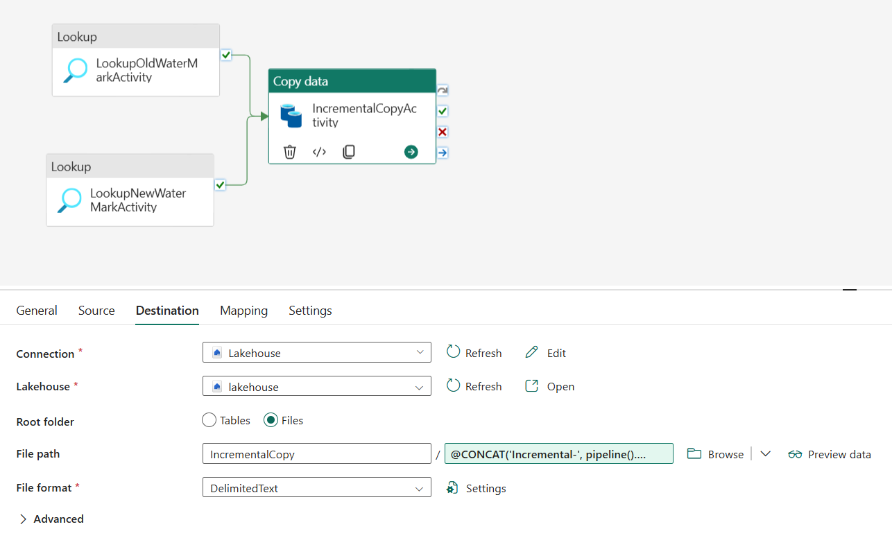 Screenshot showing copy destination configuration.