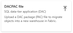 Screenshot from the Fabric portal of the DACPAC file in the Migrate to Fabric source menu.