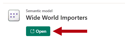 Screenshot of the semantic model, highlighting the Open button.