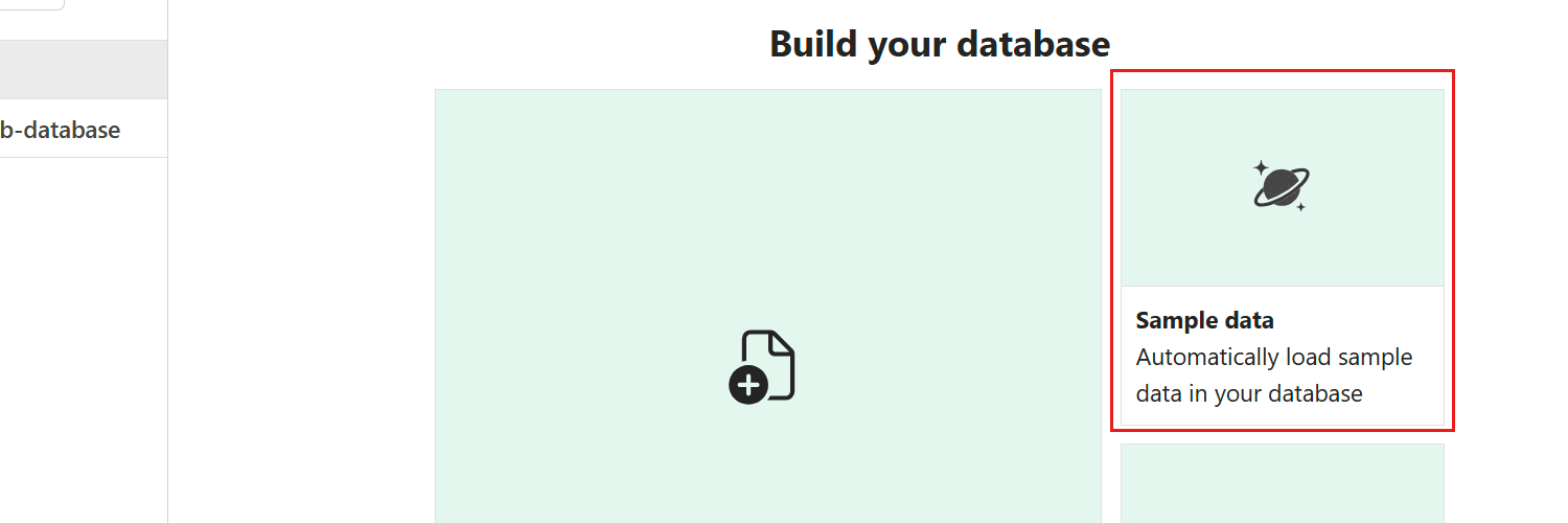 Screenshot of the option to load sample data into the database using the Fabric portal.