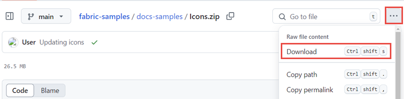 Screenshot showing how to download icons from GitHub.
