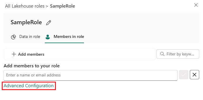 Screenshot that shows selecting 'advanced configuration' to add members using permission groups.