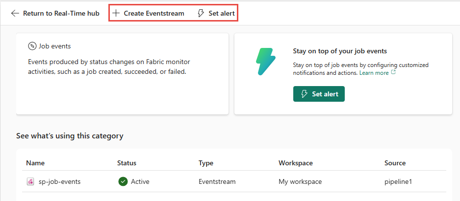 Screenshot that shows actions on the Job events detail page.