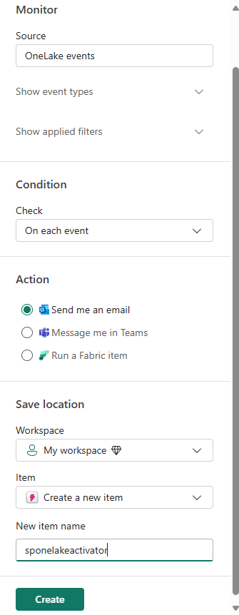 Screenshot that shows the Set alert page with all fields selected.