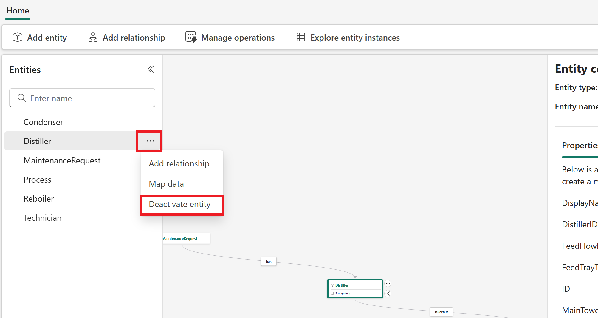 Screenshot of deactivating an entity type.