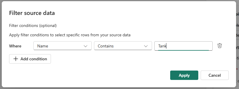 Screenshot of creating a filter.
